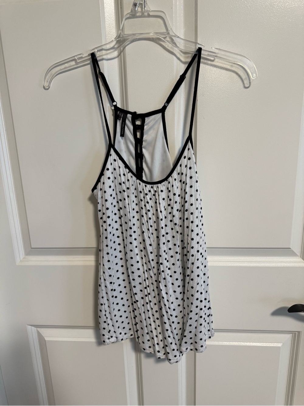 Maurices White Polka Dot Strappy Tank with Black Trim